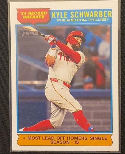 2025 Topps Heritage #2 Kyle Schwarber '24 Record Breaker Philadelphia Phillies — front