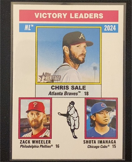 2025 Topps Heritage #199 NL Victory Leaders Chris Sale / Zack Wheeler / Shota Imanaga — front