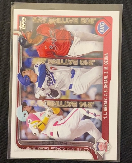 2025 Topps Series 1 #347 National League Batting Average Leaders Luis Arraez / Shohei Ohtani / Marcell Ozuna — front