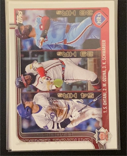 2025 Topps Series 1 #144 National League Home Run Leaders Shohei Ohtani / Marcell Ozuna / Kyle Schwarber — front