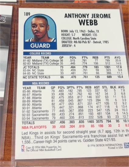 1994 SkyBox International #189 Anthony Jerome Webb — front