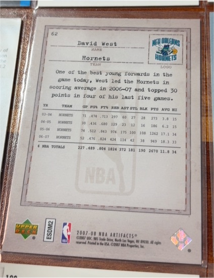 2007-08 Upper Deck Artifacts #62 David West — front