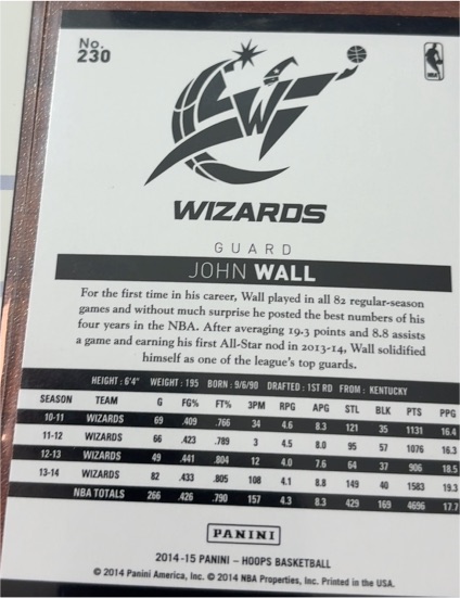 2014-15 Panini Hoops #230 John Wall — front
