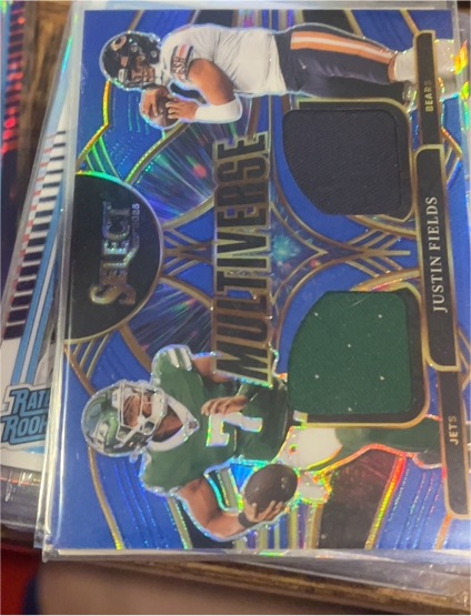 2025 Panini Select #MVJ-JFS Justin Fields Multiverse Blue Prizm Dual Patch — front