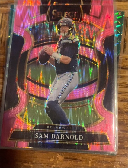 2025 Panini Select #13 Sam Darnold Pink Prizm Shock — front