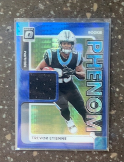 2025 Panini Donruss Optic #RPBH-TEE Trevor Etienne Rookie Phenom Blue Hyper Patch — front
