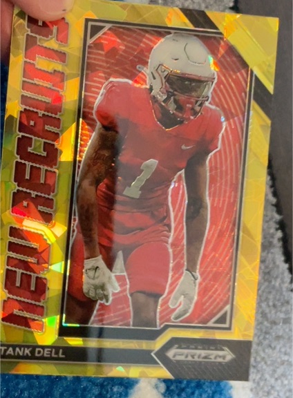 2023 Panini Prizm Draft Picks #NR-25 Tank Dell New Recruits Gold Ice Prizm — front