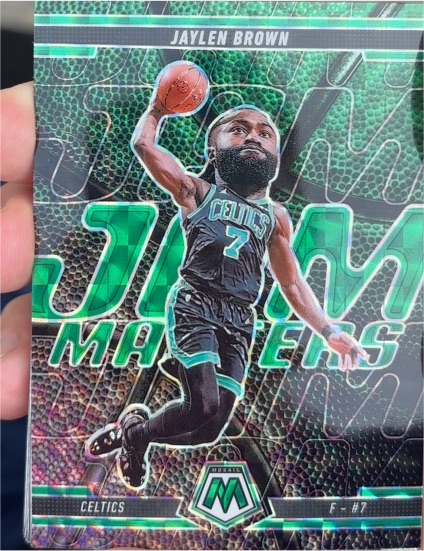 2024-25 Panini Mosaic #19 Jaylen Brown Jam Masters Green Mosaic Prizm Boston Celtics — front