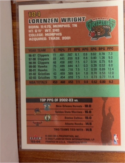 2003-04 Fleer Tradition #184 Lorenzen Wright — front