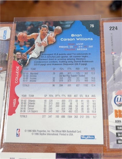 1996 SkyBox #75 Brian Carson Williams — front