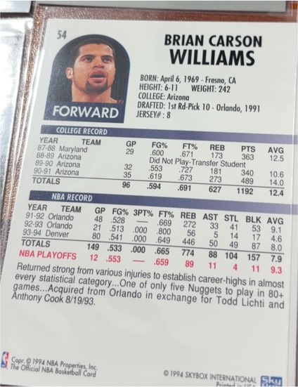 1991 Skybox #522 Brian Williams — front
