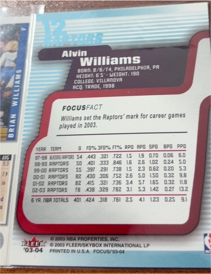 2003-04 Fleer Focus #12 Alvin Williams — front