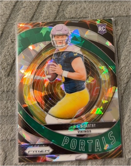 2024 Panini Prizm #7 J.J. McCarthy Portals Green Ice Prizm Rookie — front