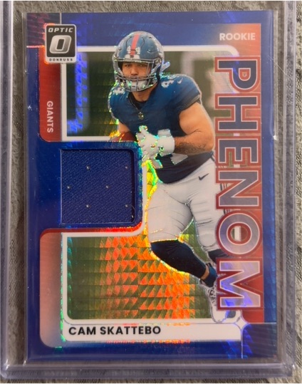 2025 Donruss Optic #RPBH-CSO Cam Skattebo Rookie Phenom Blue Hyper Prizm Patch Giants — front