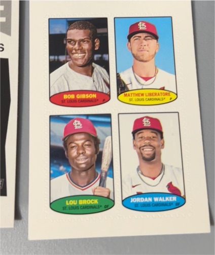 2023 Topps Heritage 1974 Stamps #74S25-28 Bob Gibson Matthew Liberatore Lou Brock Jordan Walker — front
