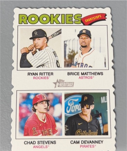 2026 Topps Heritage #374 Rookie Shortstops Ryan Ritter Brice Matthews Chad Stevens Cam Devanney — front
