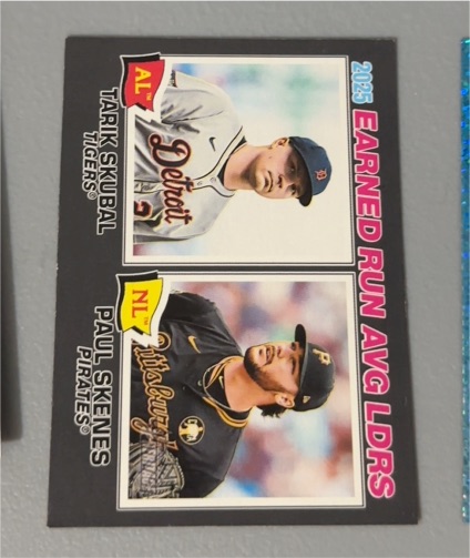 2026 Topps Heritage #7 2025 Earned Run Avg Leaders Tarik Skubal / Paul Skenes — front