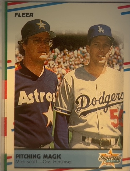 1988 Fleer #632 Mike Scott and Orel Hershiser Pitching Magic — front