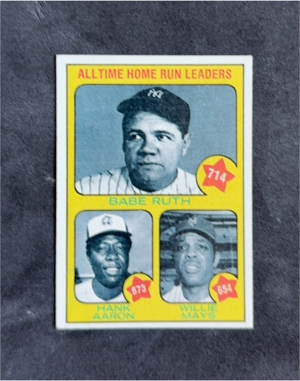 1973 Topps #1 Babe Ruth Hank Aaron Willie Mays All-Time Home Run Leaders — front