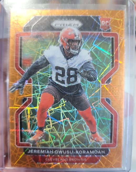 2021 Panini Prizm #389 Jeremiah Owusu-Koramoah Orange Lazer Prizm Rookie — front