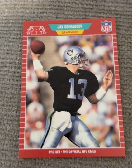 1989 Pro Set #192 Jay Schroeder Los Angeles Raiders — front