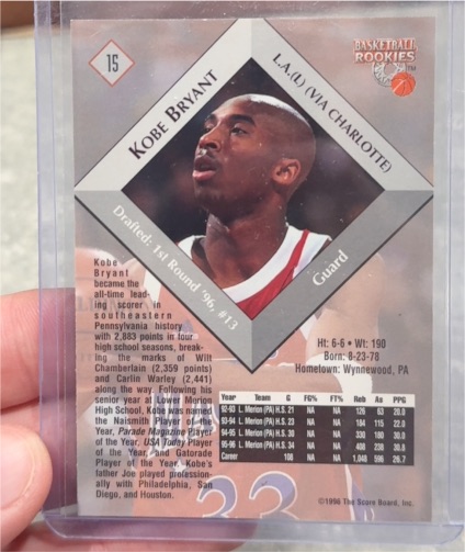 1996 The Score Board #15 Kobe Bryant — front