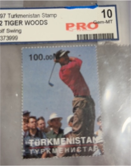 1997 Turkmenistan Stamp #2 Tiger Woods Golf Swing — front