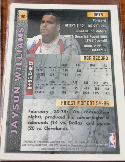 1994-95 Topps #151 Jayson Williams — front
