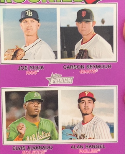 2026 Topps Heritage #389 Rookies Joe Rock Carson Seymour Elvis Alvarado Alan Rangel — front