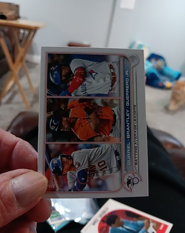 2022 Topps #165 AL Batting Average Leaders Gurriel/Brantley/Guerrero Jr. — front