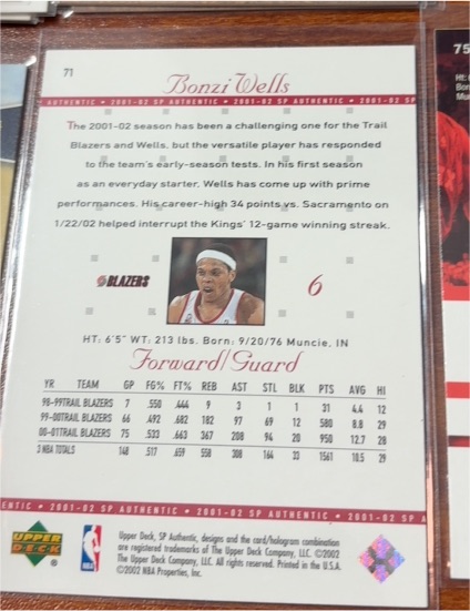 2001-02 SP Authentic #71 Bonzi Wells — front