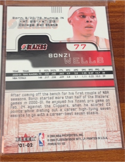 2001-02 Fleer Force #77 Bonzi Wells — front