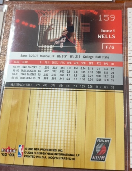 2003 Fleer Hoops Stars #159 Bonzi Wells — front