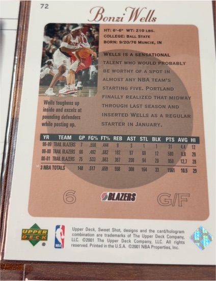 2001 Upper Deck #72 Bonzi Wells — front