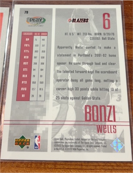 2001 Upper Deck Playmakers #79 Bonzi Wells — front