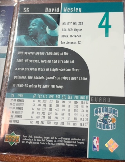 2002-03 Upper Deck Inspirations #56 David Wesley — front