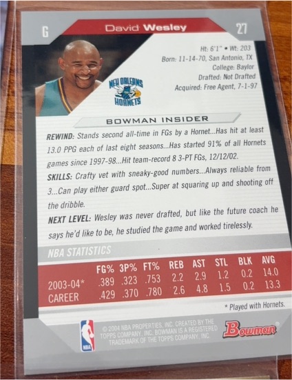 2003 Bowman Insider #27 David Wesley — front
