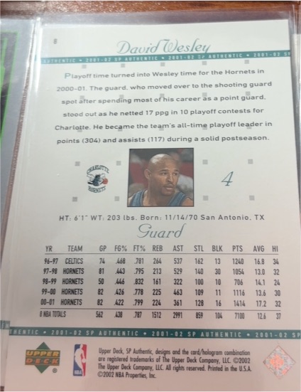 2001-02 Upper Deck SP Authentic #8 David Wesley — front