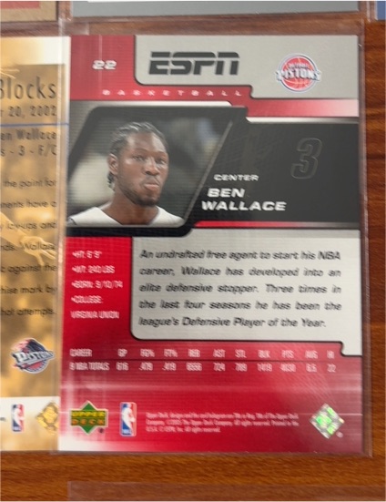 2005-06 Upper Deck ESPN #22 Ben Wallace — front