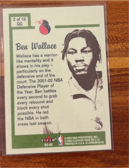 2002-03 Fleer Platinum #2 of 10 Ben Wallace — front
