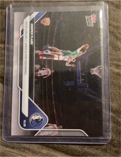 2025 Topps Now #28 Cooper Flagg 1st 20 Point Performance Rookie RC Dallas Mavs — front