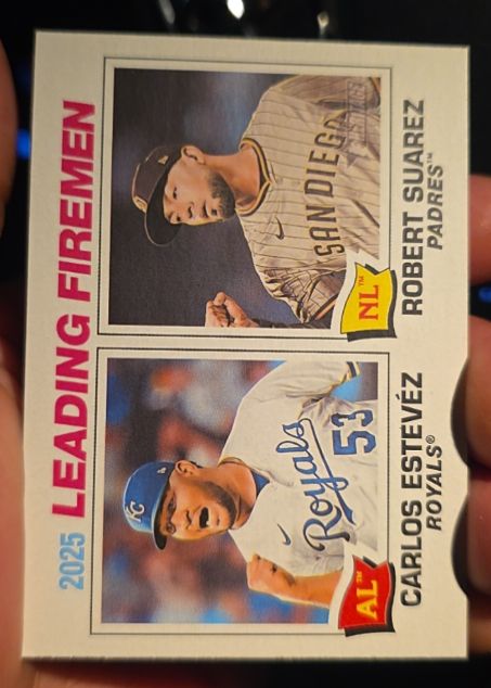2025 Topps Heritage #8 Leading Firemen Carlos Estevez / Robert Suarez — front
