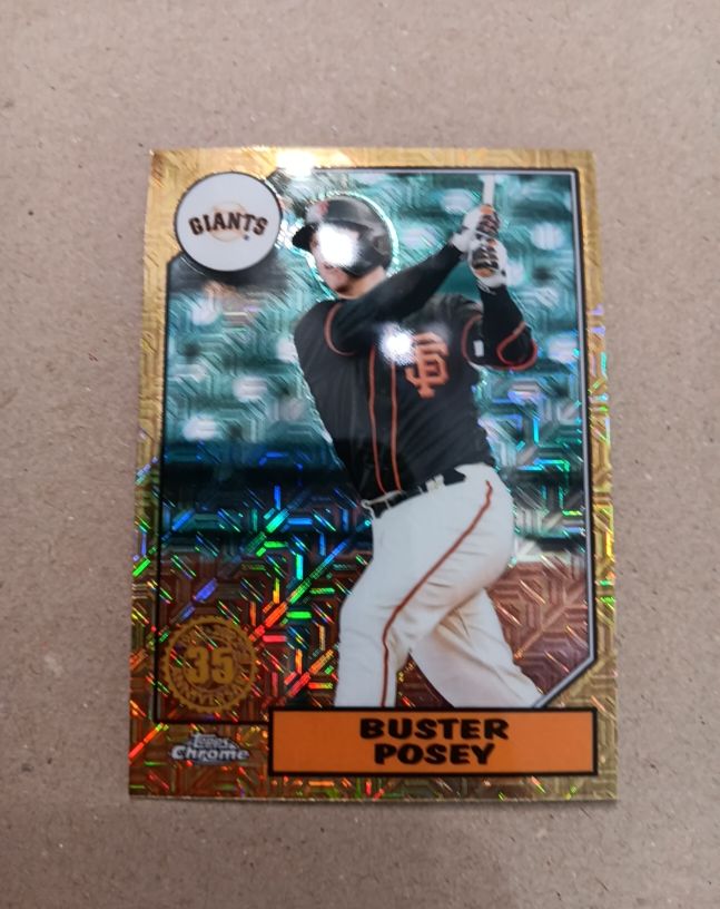 2022 Topps Series 1 1987 Topps Chrome Silver Pack Mojo #T87C-90 Buster Posey — front