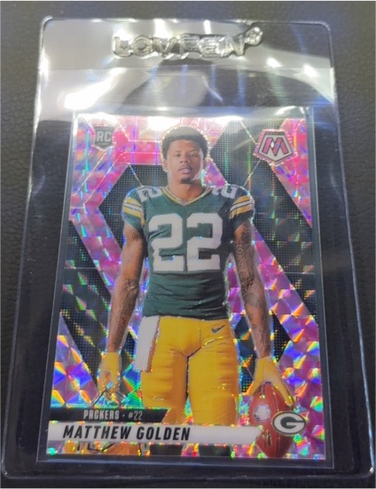 2025 Panini Mosaic #323 Matthew Golden Rookie RC Pink Camo Prizm Packers — front