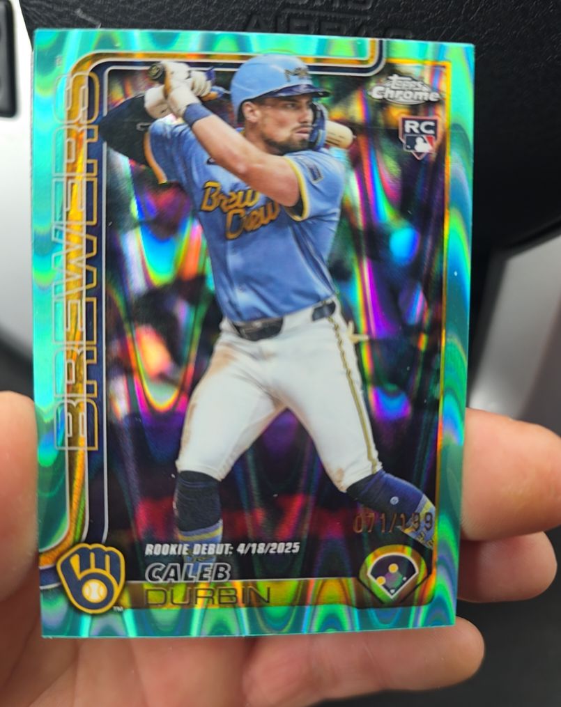 2025 Topps Chrome Update Sapphire #USC112 Caleb Durbin Rookie Debut RC Milwaukee Brewers — front