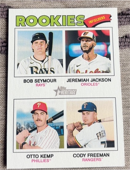 2026 Topps Heritage #377 Rookies Infielders Bob Seymour Jeremiah Jackson Otto Kemp Cody Freeman — front