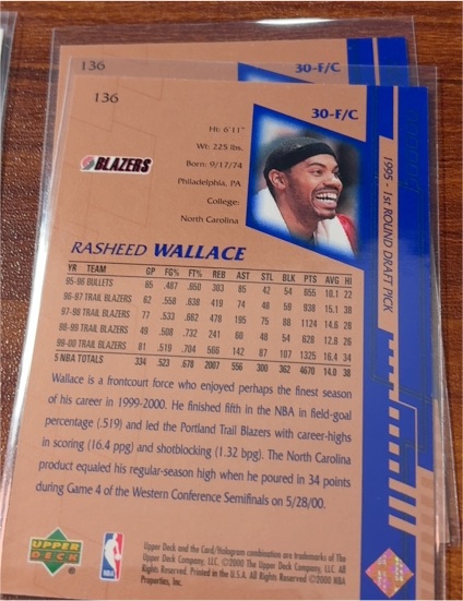 1995-96 Upper Deck #136 Rasheed Wallace — front