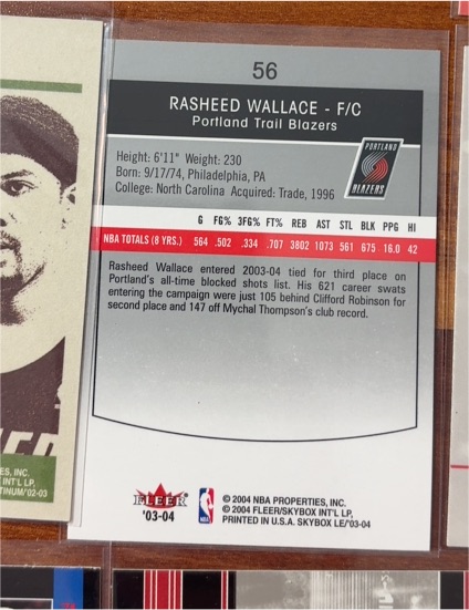 2003-04 Fleer #56 Rasheed Wallace — front