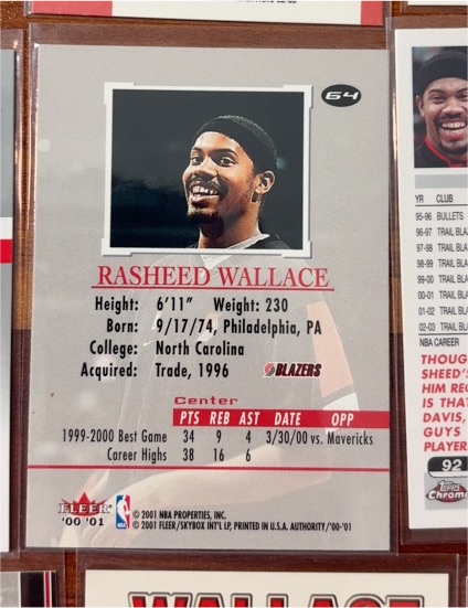 2000-01 Fleer Authority #64 Rasheed Wallace — front