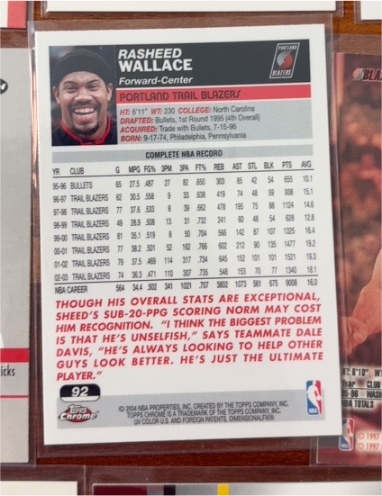2004 Topps Chrome #92 Rasheed Wallace — front